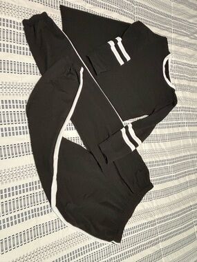 Black Jumpsuit with White Stripe Trim